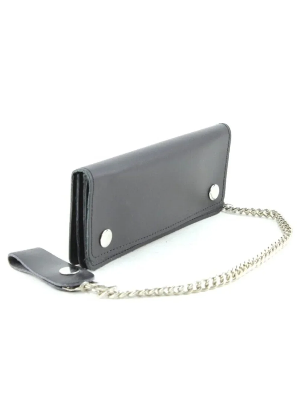 Men's Classic Genuine Premium Leather Snap Chain Trucker Biker Wallet Black NEW